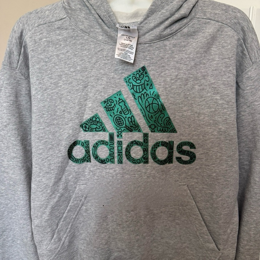 adidas Gray Hoodie with Green Logo